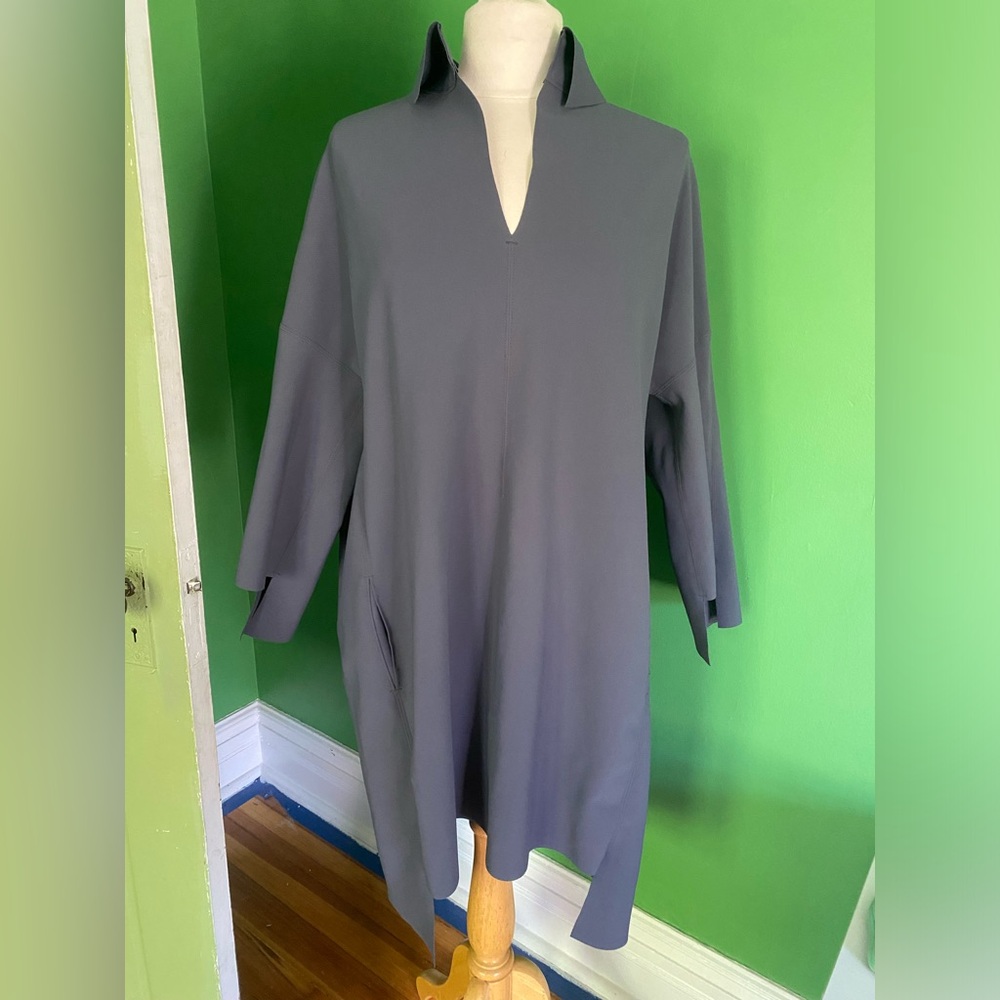 Maria Pinto M2057 grey scuba V-Neck Gray Shift Dress tunic